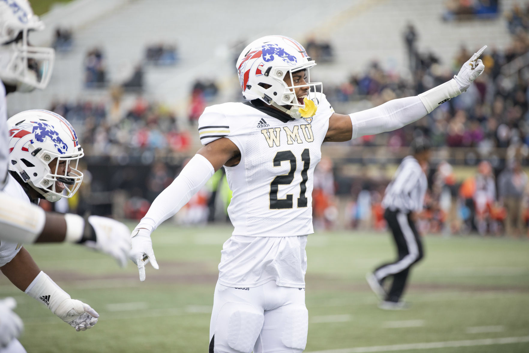 Stefan Claiborne signals to his defense after a big play.